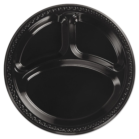 Huhtamaki 10.25 in. Heavyweight Plastic 3 Compartment Plate, Black HUH81430